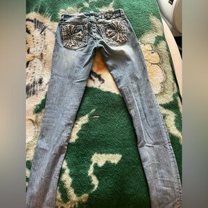 Miss Me Blue Skinny Jeans with Distressed Details